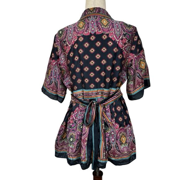 Eci New York Top Size 14 Y2K Silk Satin Tunic Tie Back Boho Indie Whimsigoth - Picture 3 of 14